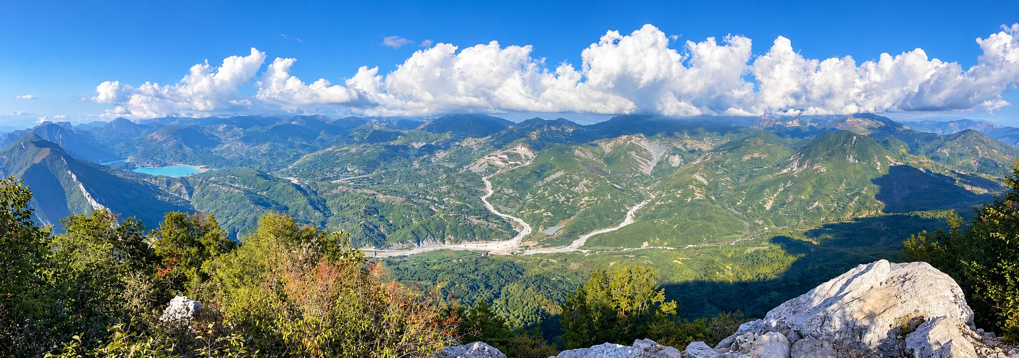 Panoramic view from Tujani Peak, the summit of Mount Dajti near Tirana, Albania
